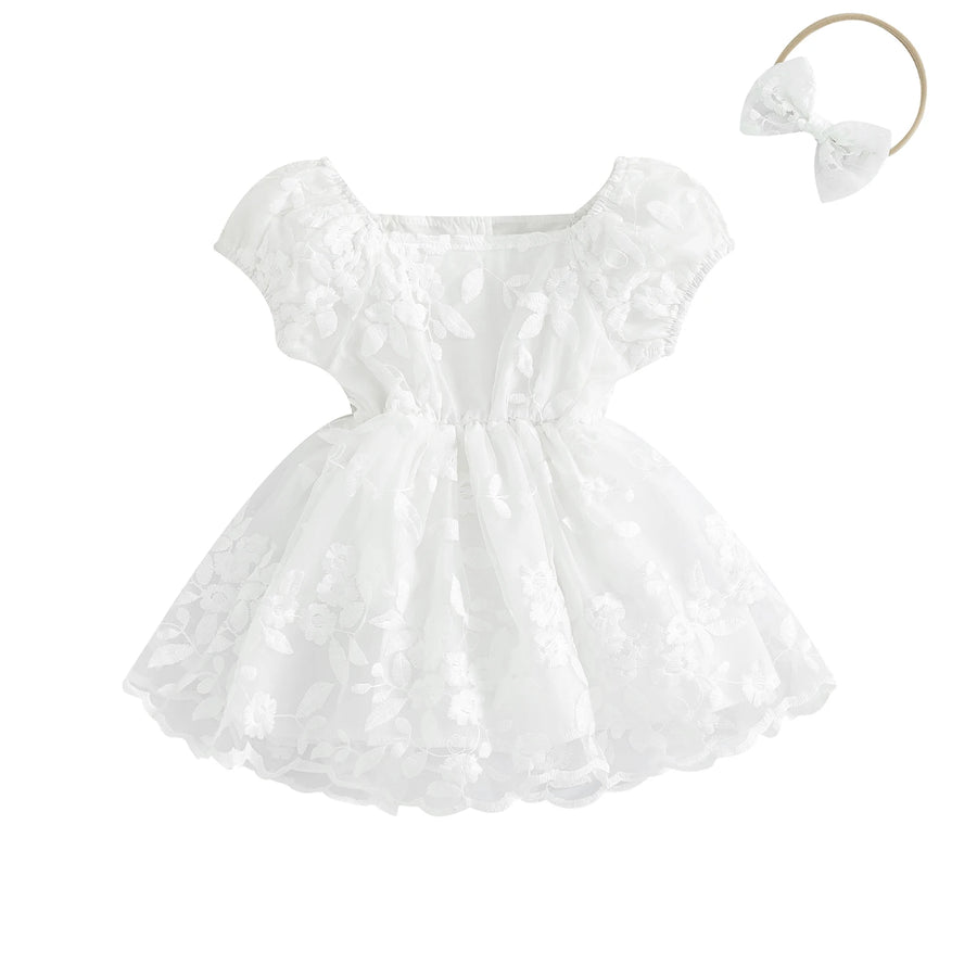Lace Flower Embroidered, Tulle Dress, and Headband